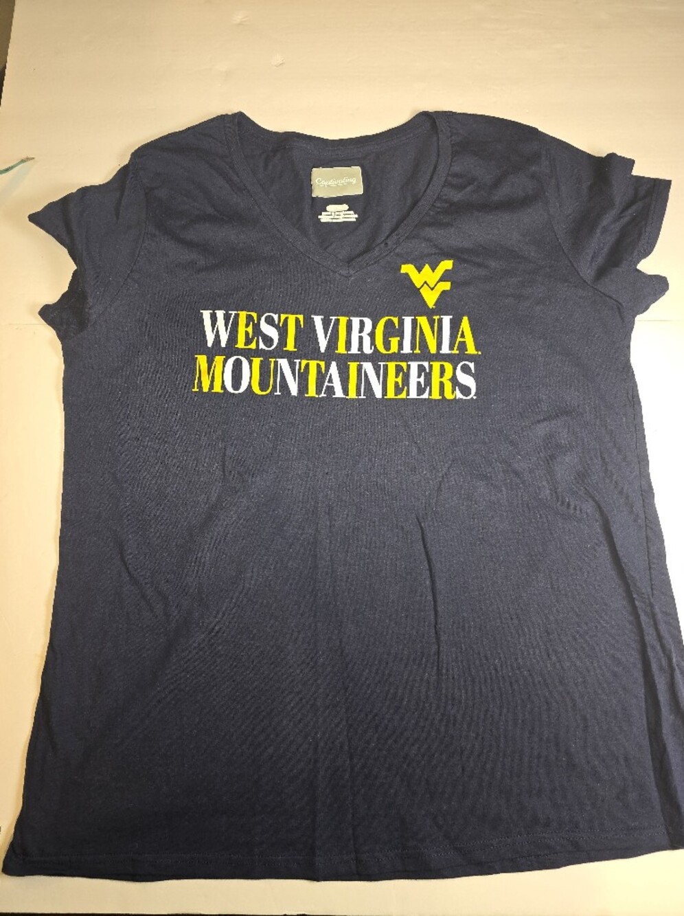West Virginia Mountaineers Navy V-Neck Short Sleeve Tee by Captivating